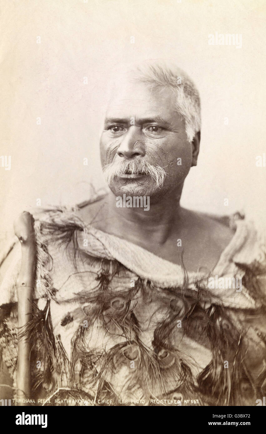 Chef maori au visage tatoué, Nouvelle-Zélande Banque D'Images