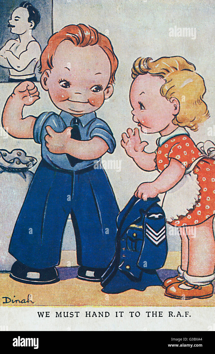 WW2 - carte postale Comic - ajustement et prêt à rejoindre la RAF Banque D'Images