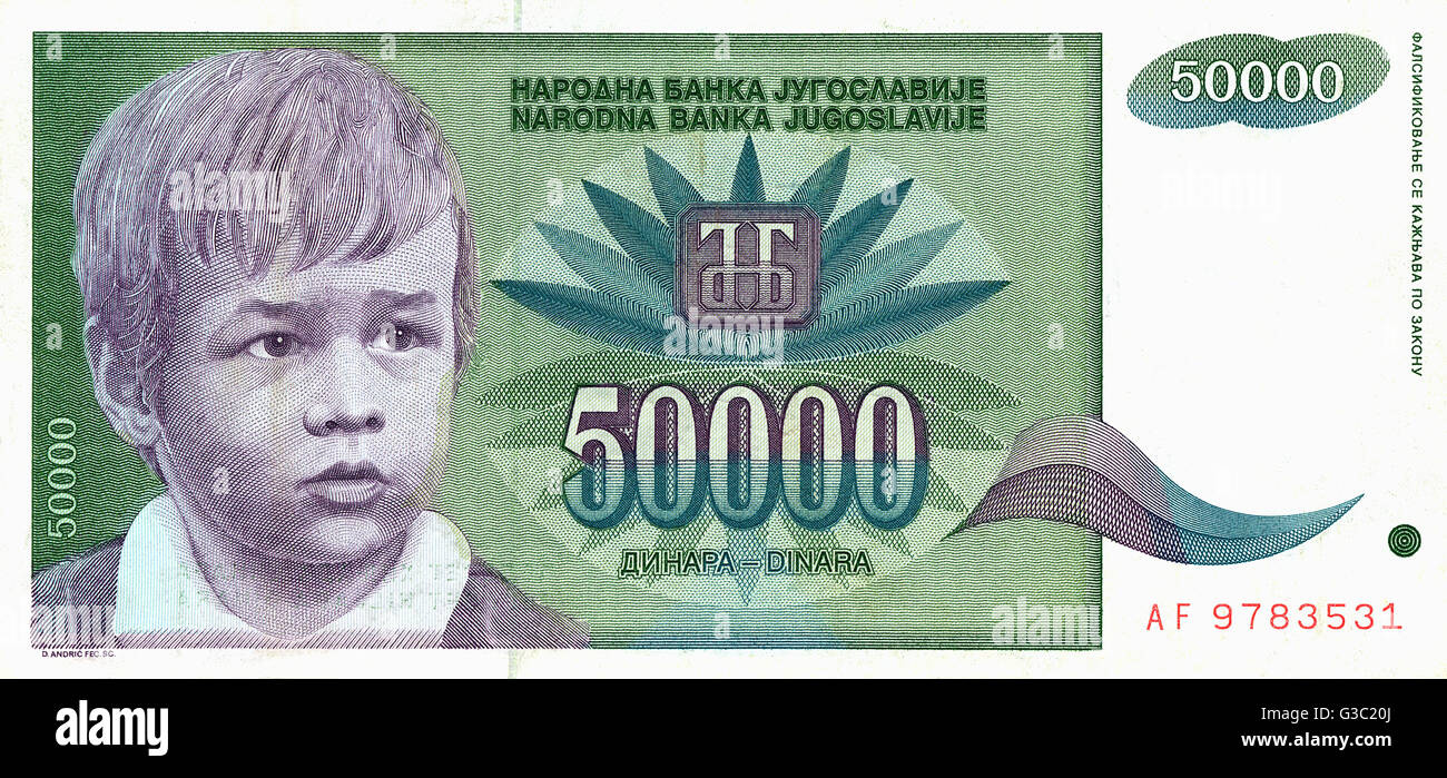 République fédérale de Yougoslavie - Banknote - 50000 Dinar Banque D'Images