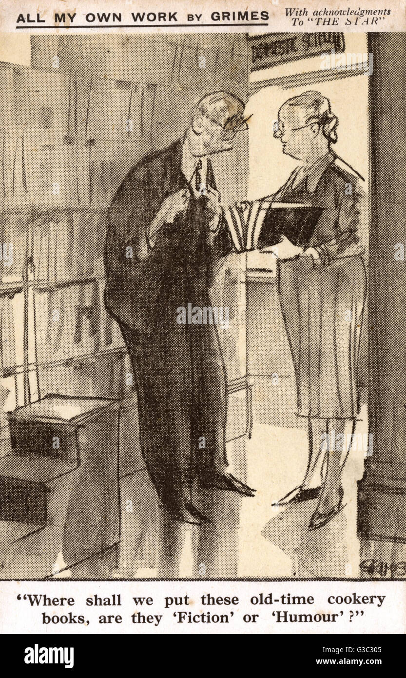 WW2 - carte postale Comic - où placer les livres de cuisine? Banque D'Images