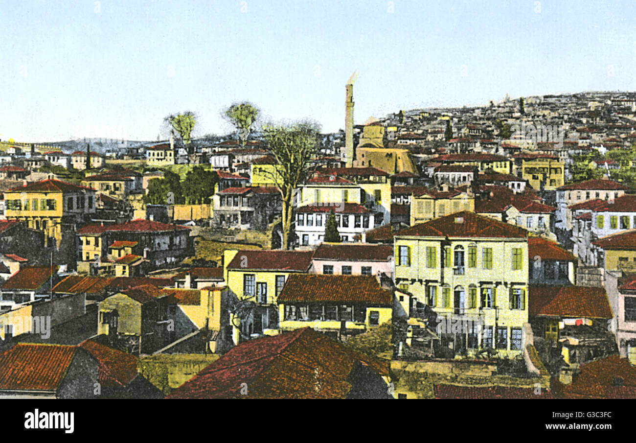 WW1 Era - Panorama de Thessalonique - montrant le minaret Bent Banque D'Images