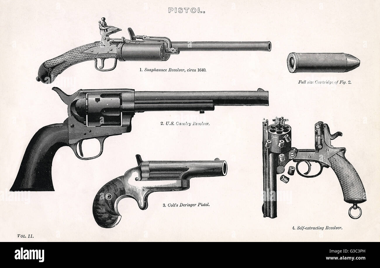 Variété de pistolets, dont le pistolet Deringer / faiseur de paix de Colt Banque D'Images