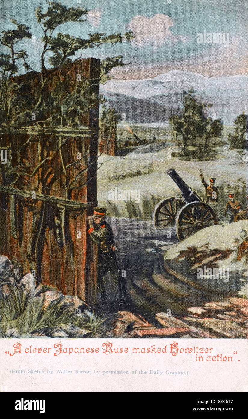 Guerre russo-japonaise - Howitzers déguisés par des écrans en bois Banque D'Images