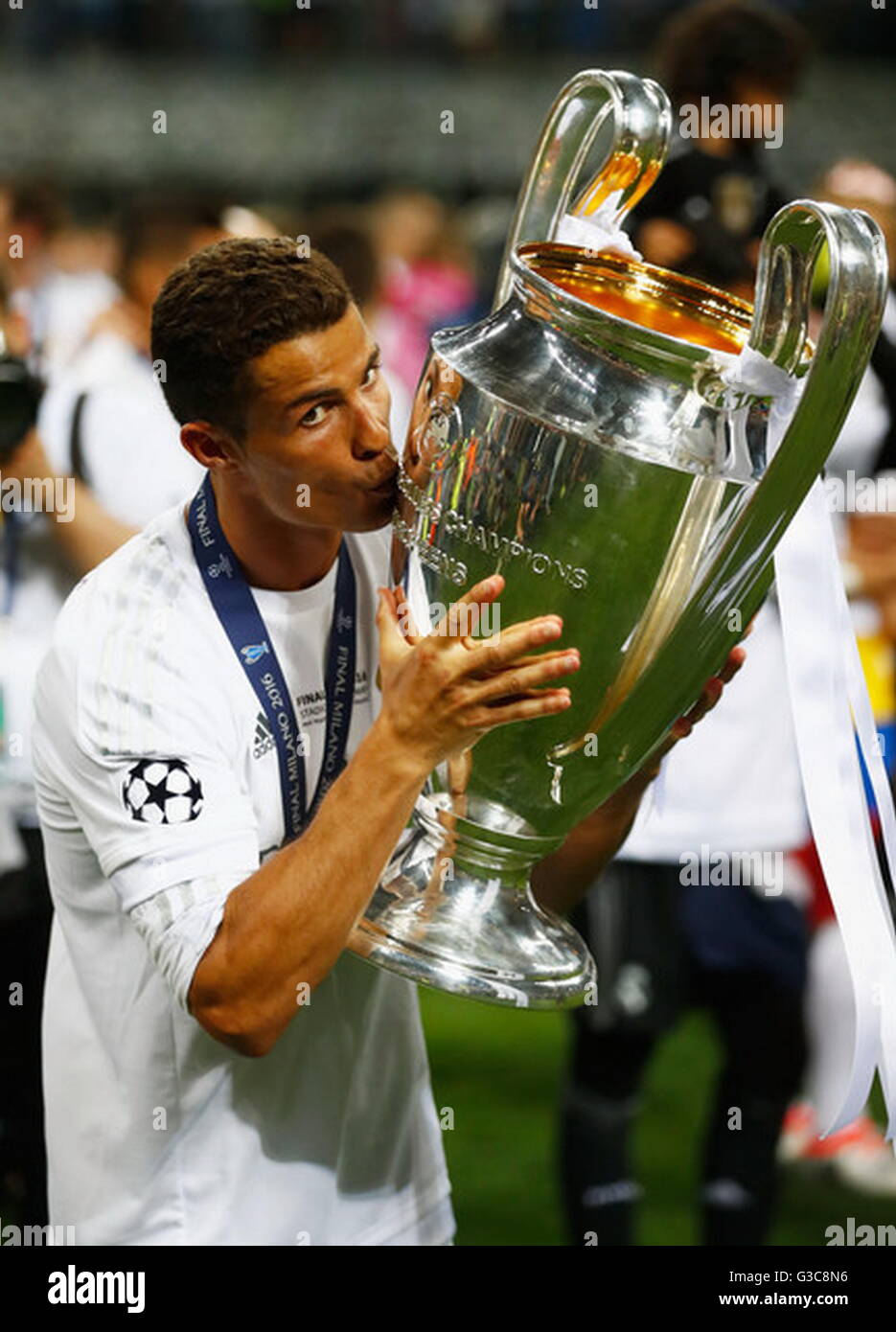 MILAN, ITALIE - 28 MAI : Cristiano Ronaldo en action lors de la dernière ligue des champions Real Madrid - Atlético Madrid à San Siro, Banque D'Images