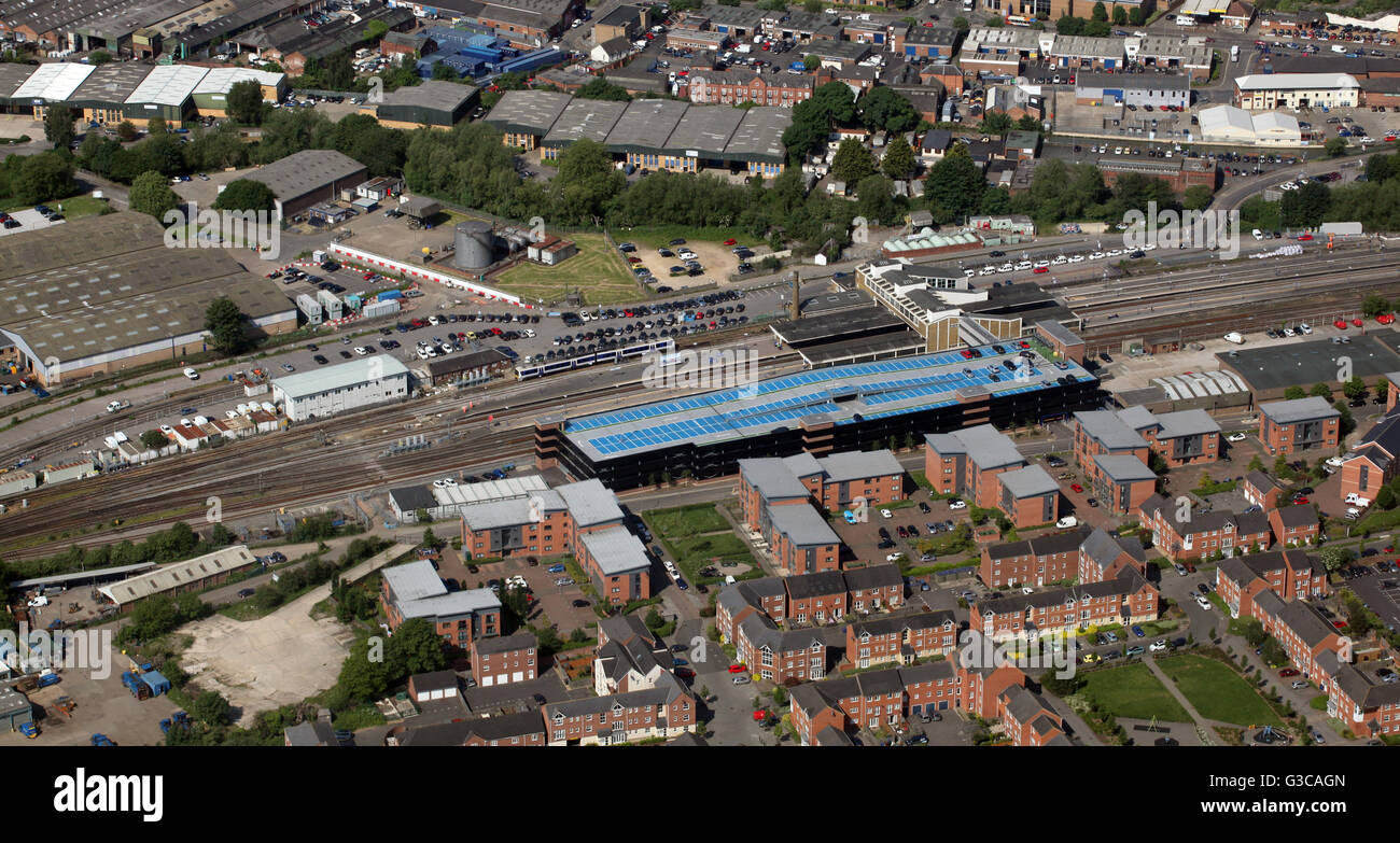 Vue aérienne de la gare de Banbury, Oxfordshire, UK Banque D'Images
