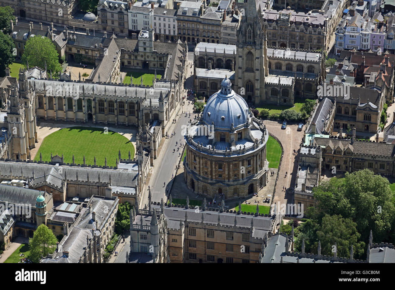 Vue aérienne de la Bodleian Library & Codrington et Radcliffe Camera, et de l'All Souls College, Oxford University, UK Banque D'Images