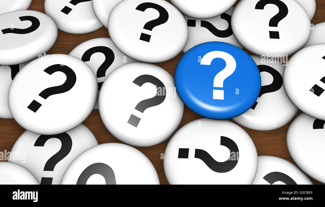 Point d'interrogation et le symbole sur la broche insignes business questions clients concept 3d illustration. Banque D'Images