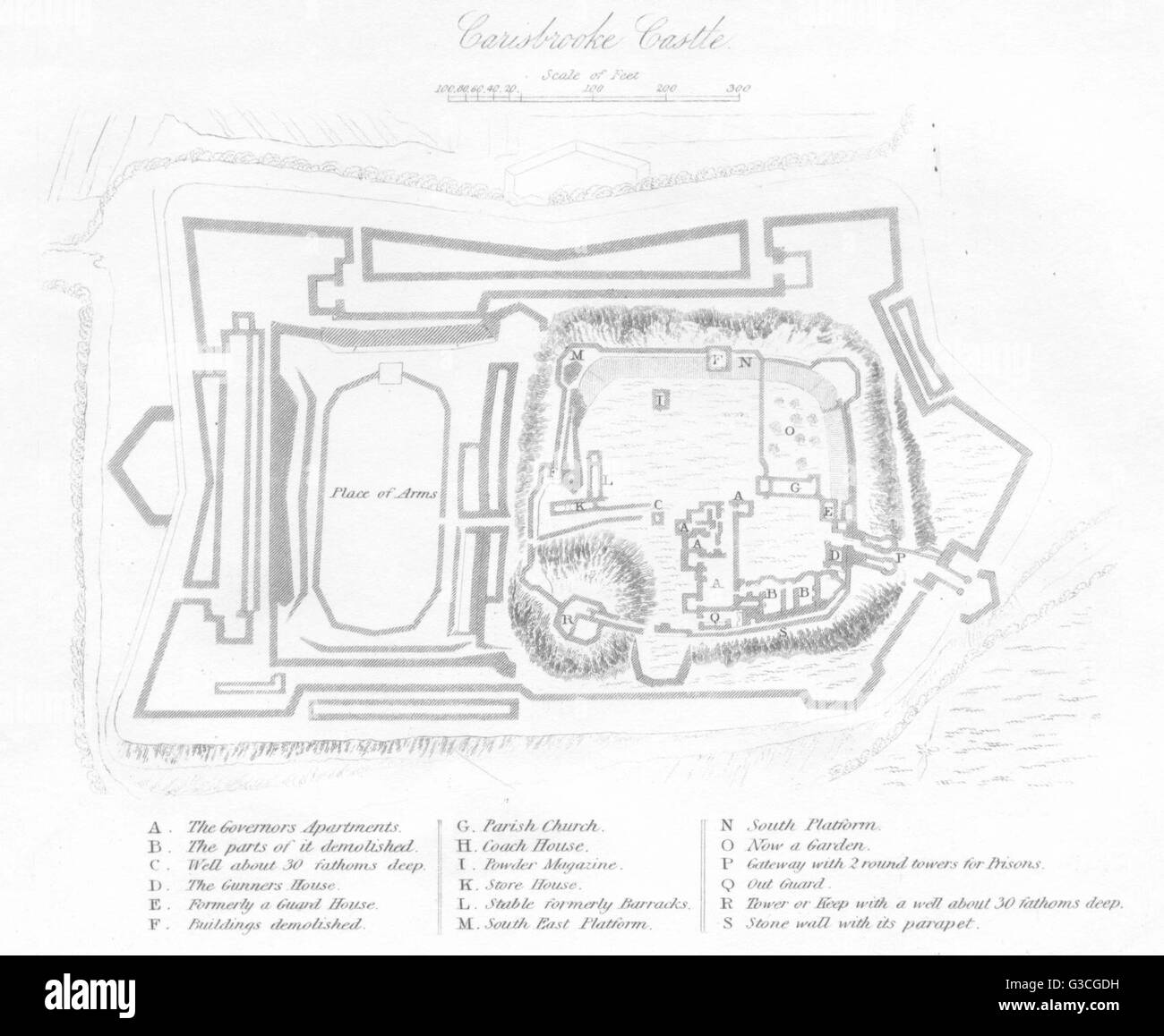 ISLE OF WIGHT : Château de Carisbrooke. DUGDALE, antique print 1845 Banque D'Images