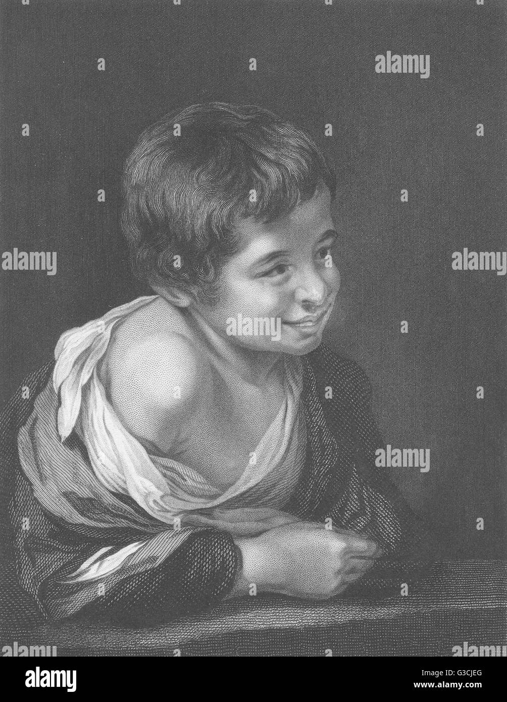 Garçon PAYSAN ESPAGNOL : Murillo, antique print 1835 Banque D'Images