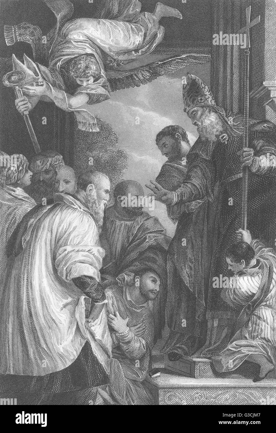 La consécration de ST NICHOLAS : Paul Véronèse, antique print 1835 Banque D'Images