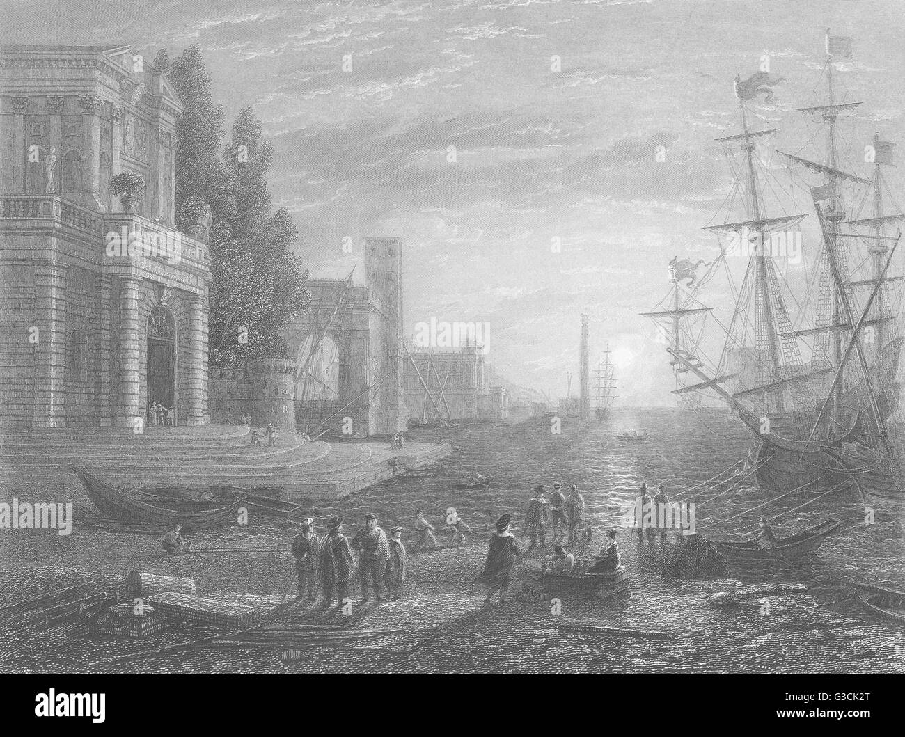 PORT DE MER italienne : Claude Lorraine, antique print 1835 Banque D'Images