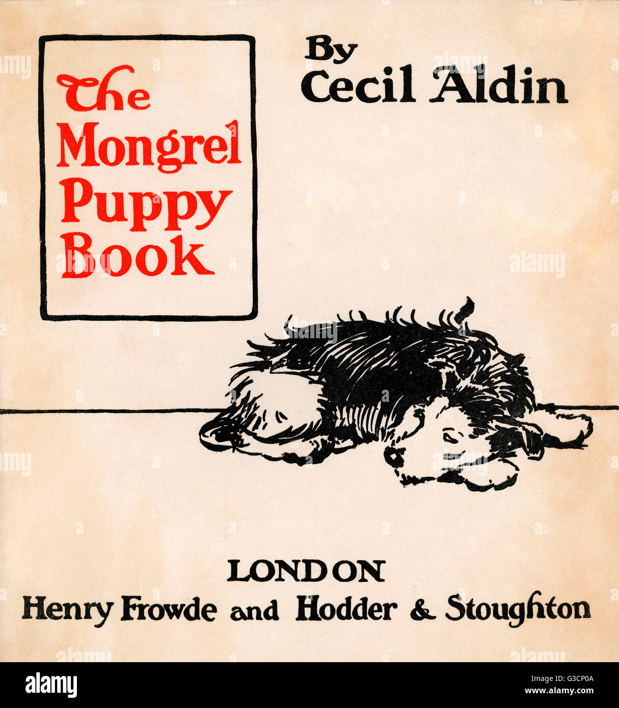 Conception de la page de titre par Cecil Aldin, The Mongrel Puppy Book Banque D'Images