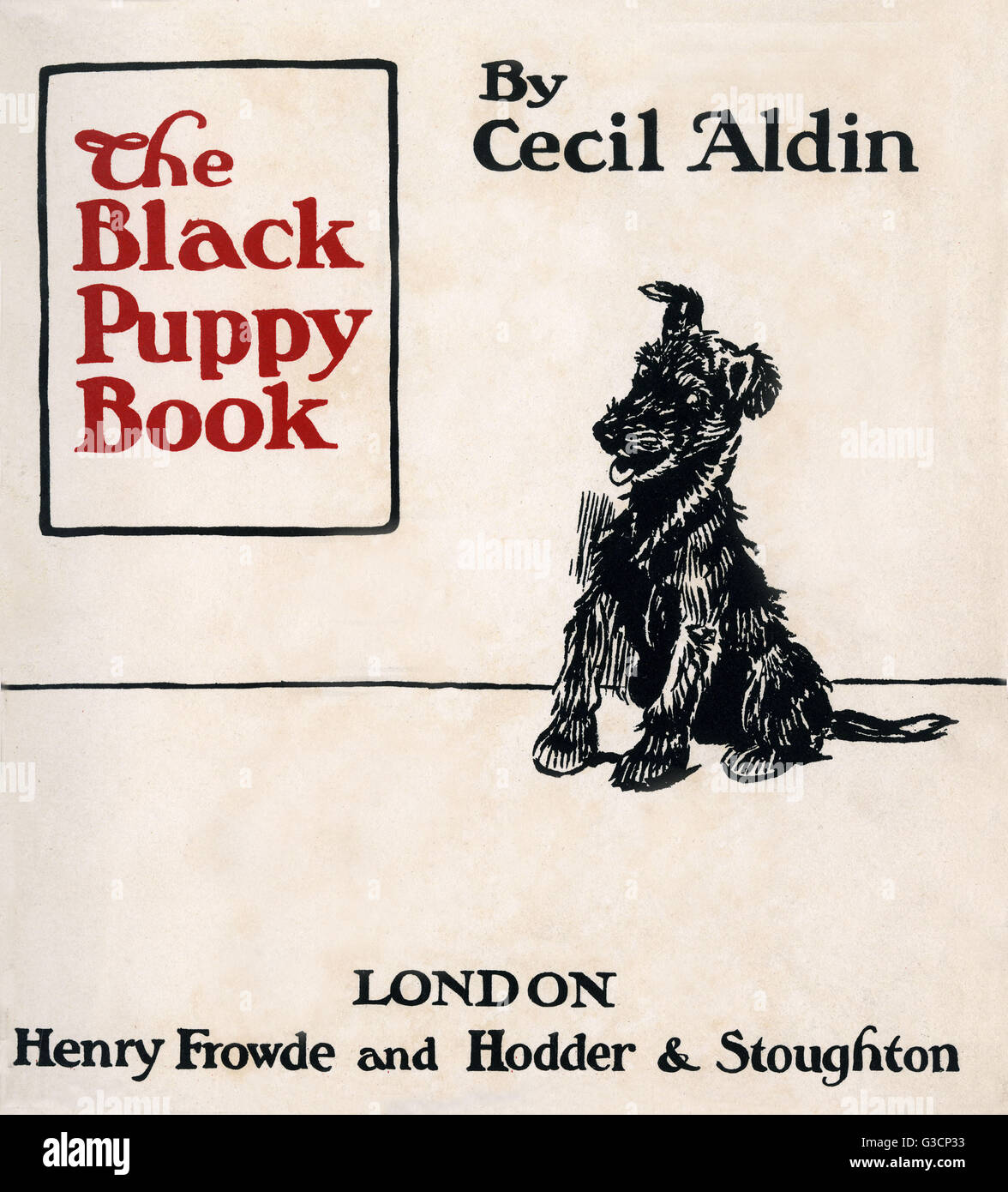 Conception de la page de titre par Cecil Aldin, The Black Puppy Book Banque D'Images