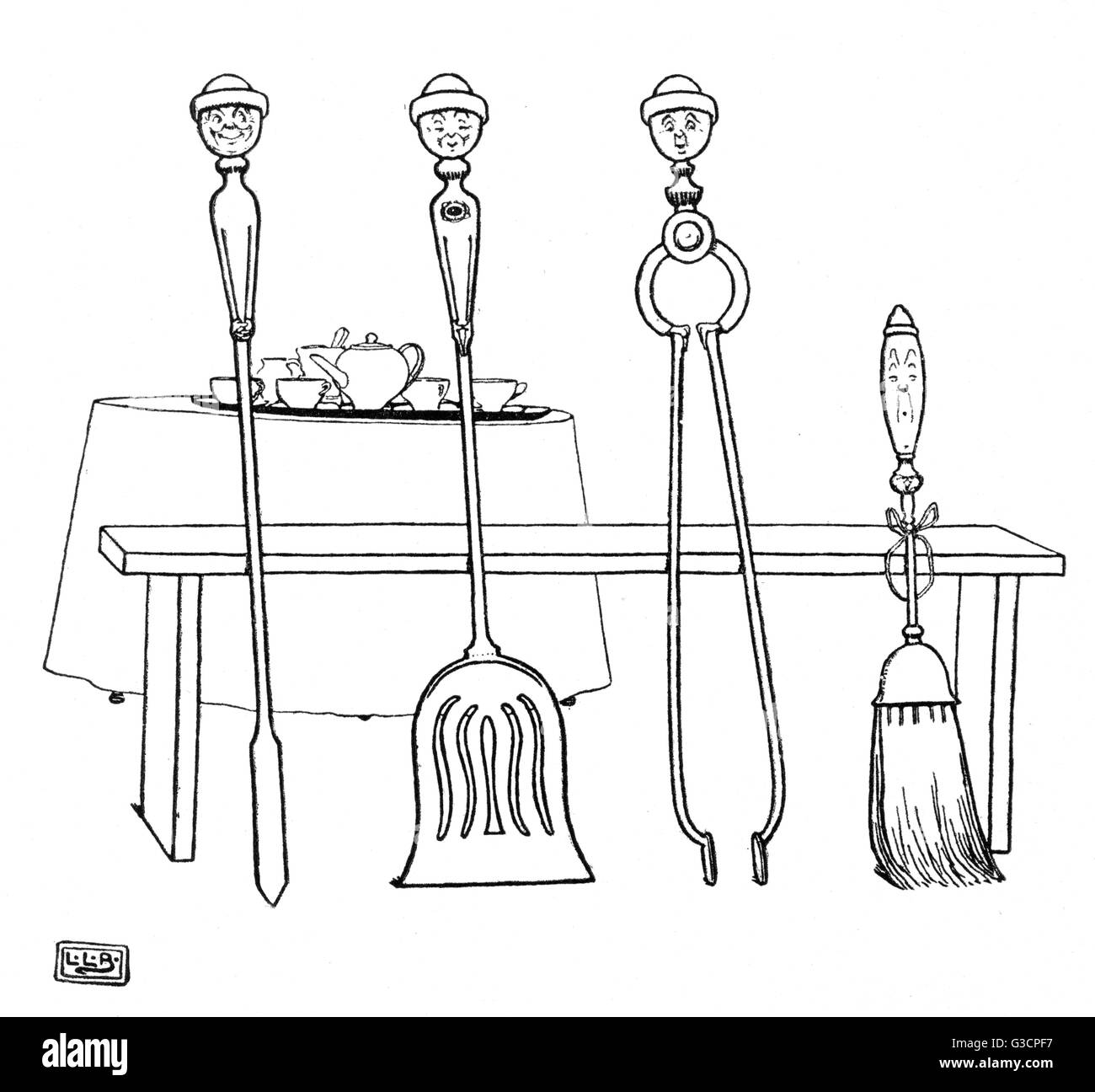 Un Poker, Un Shovel, une paire de pinces et une brosse Banque D'Images