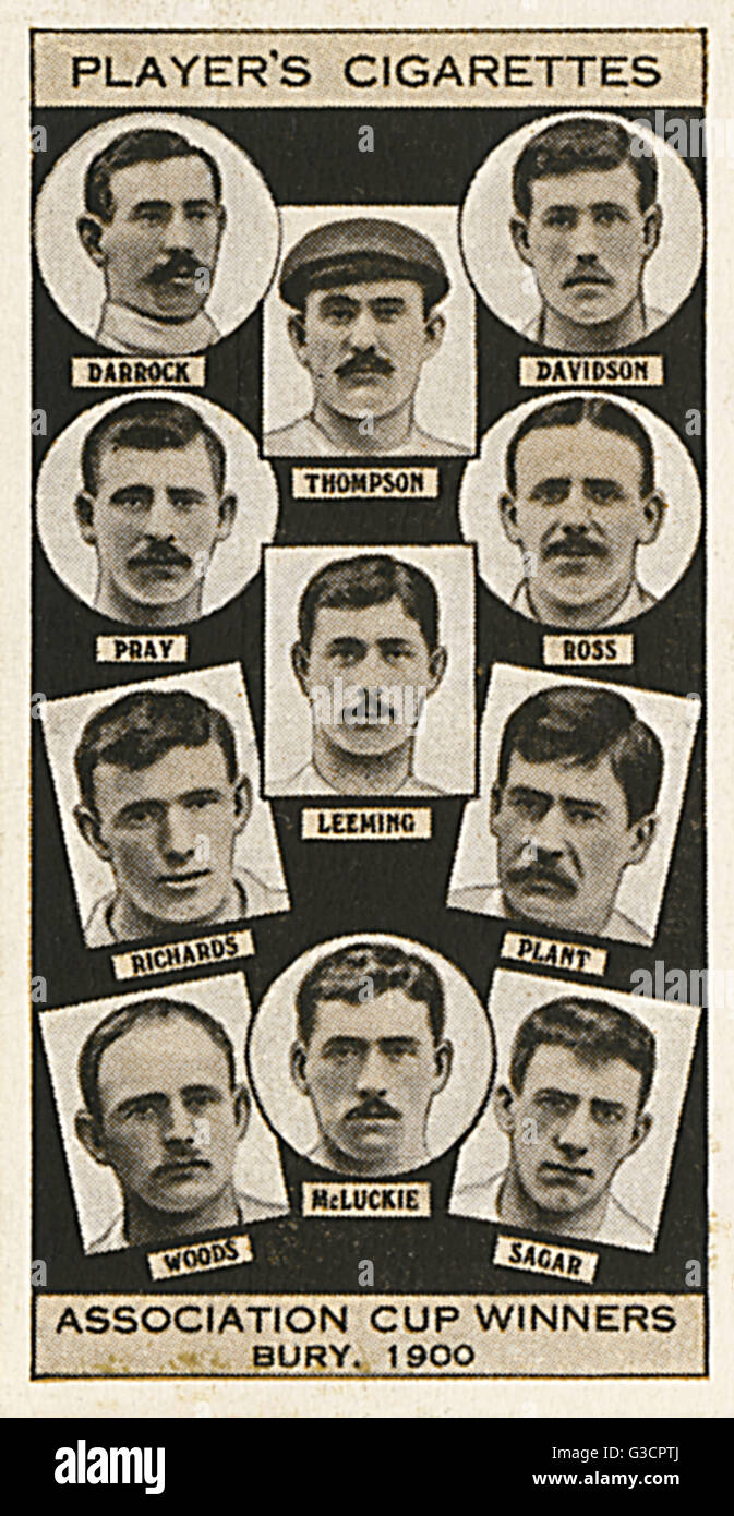 FA Cup Winners en 1900, Bury. Vainqueurs de la Coupe de l'Association du lecteur de carte de cigarettes, c. L'année 1930. Date : 1900 Banque D'Images