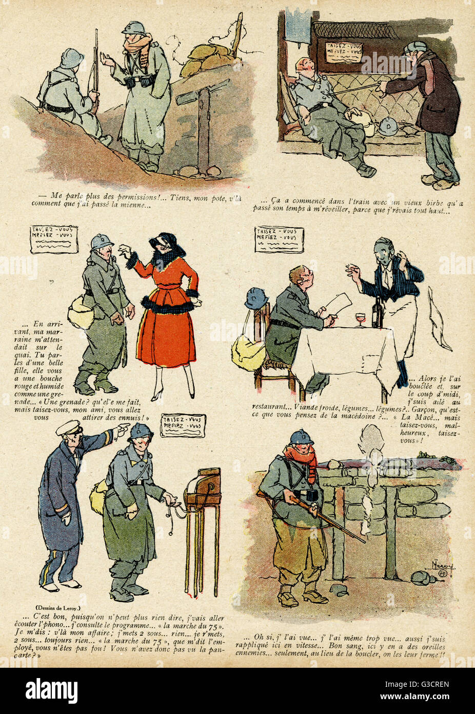 Caricature, soldat revenant de congé, WW1 Banque D'Images