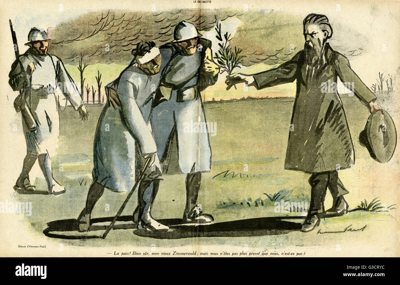 Caricature, pacifisme de Zimmerwald, WW1 Banque D'Images