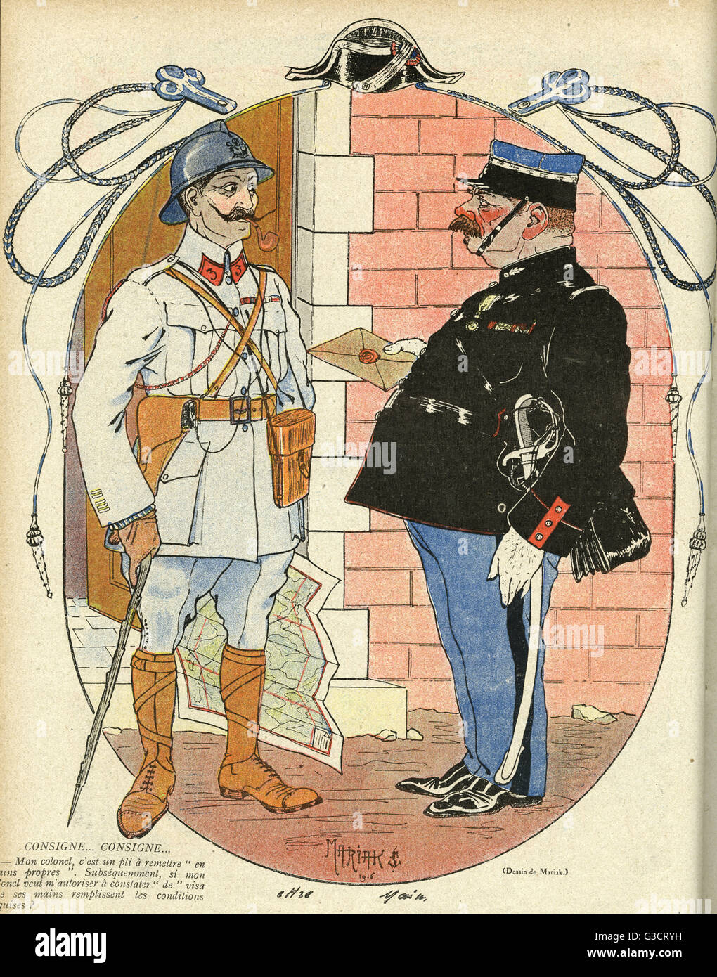 Caricature, envoi d'une lettre, WW1 Banque D'Images