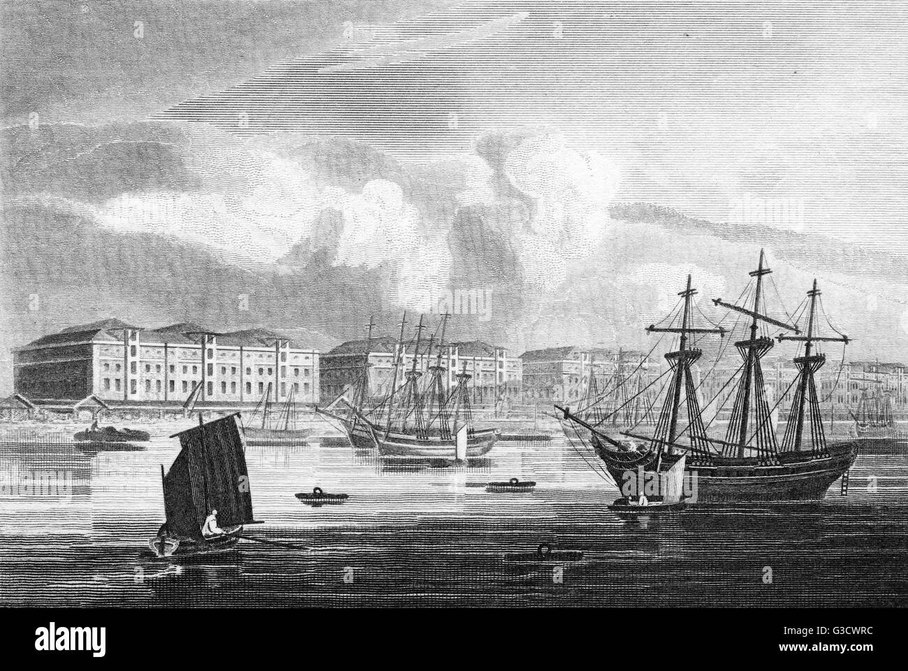 Les quais de l'ouest de l'Inde, Londres. Date : 1815 Banque D'Images