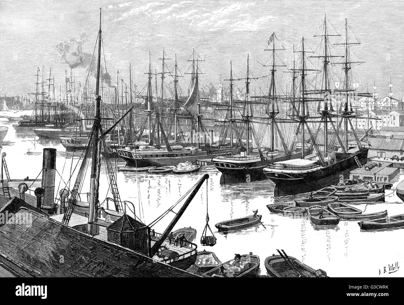 L'Inde de l'Ouest, les quais de Londres. Date : vers 1880 Banque D'Images