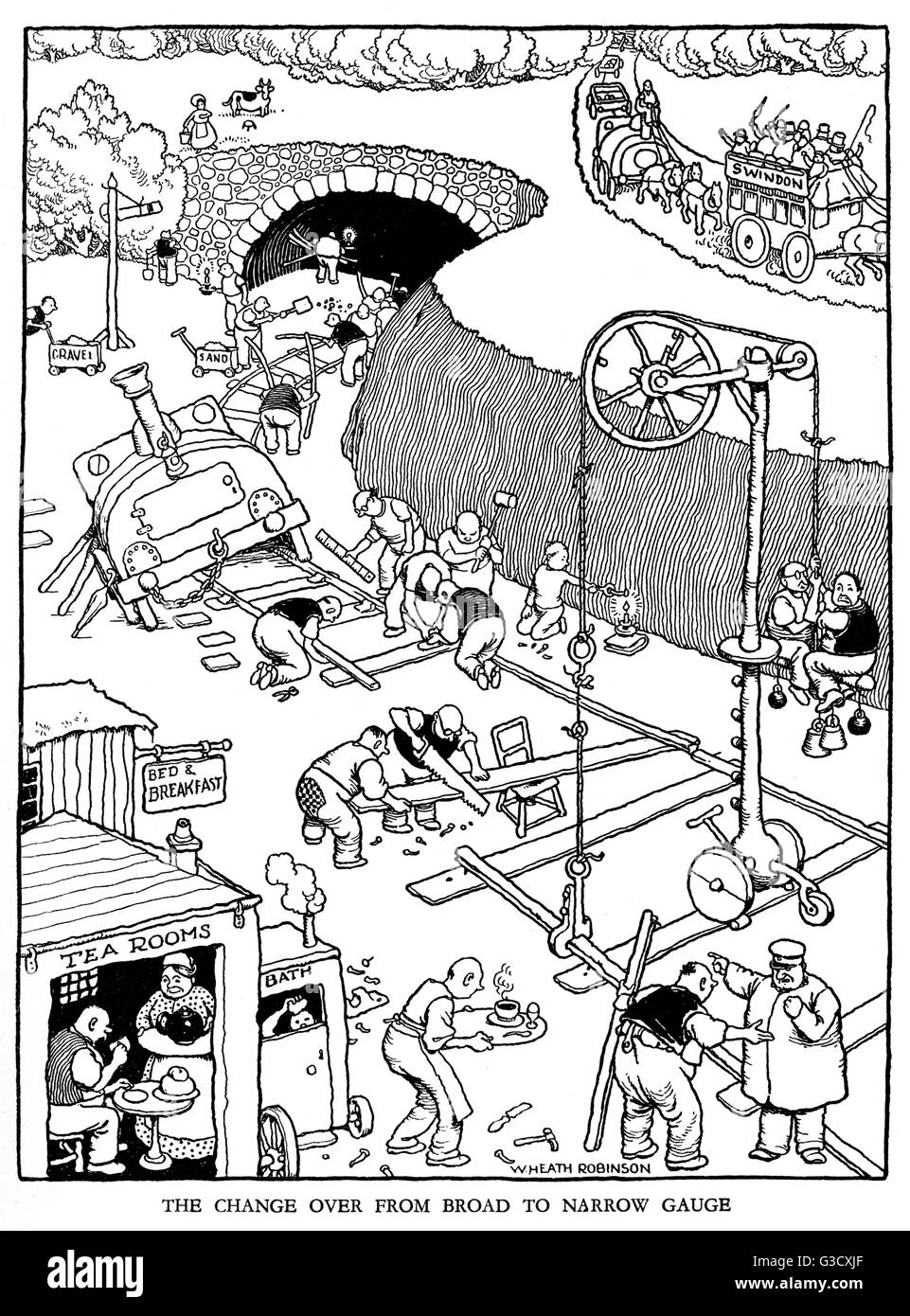 Illustration, chemin de fer Ribaldry par W Heath Robinson Banque D'Images