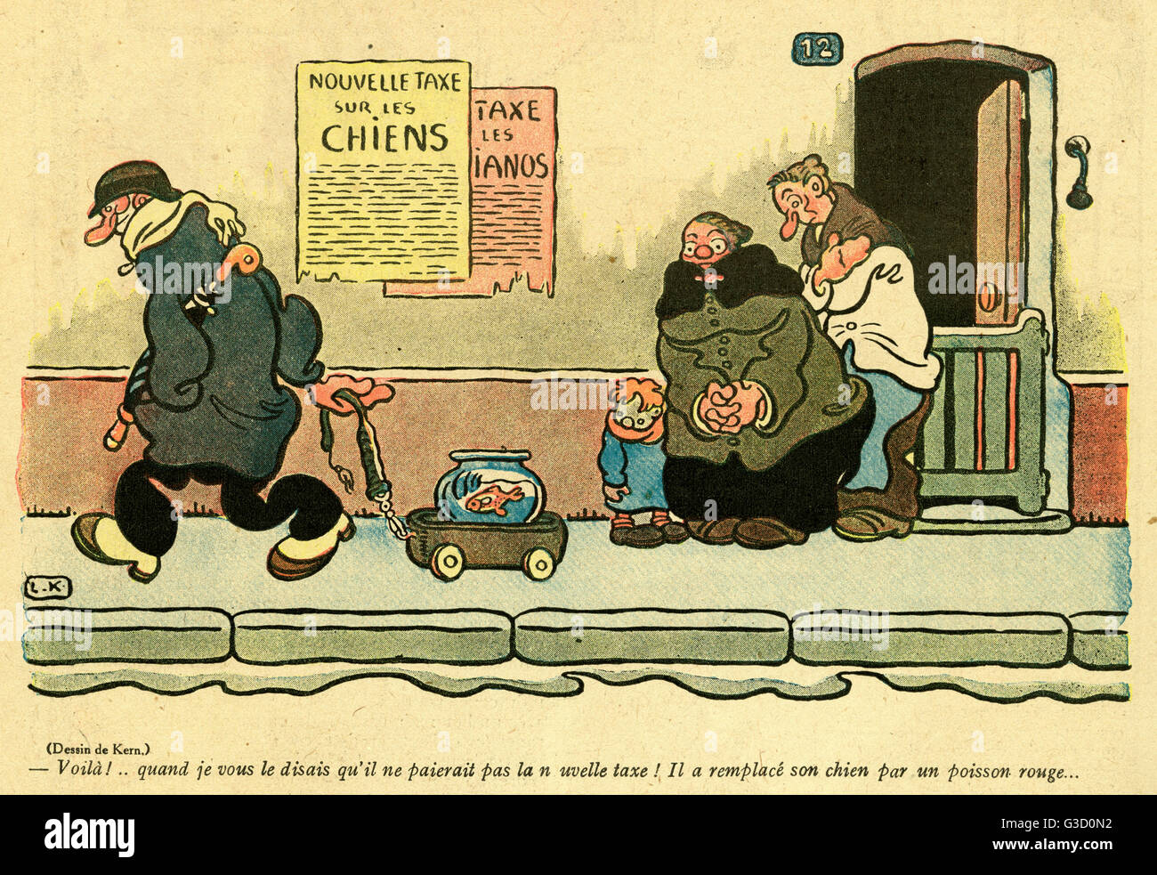 Caricature, nouvelles taxes sur les chiens, WW1 Banque D'Images