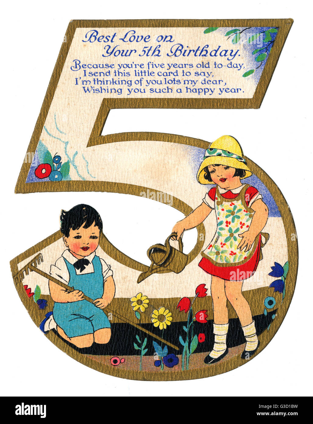 Une Belle Carte D Anniversaire Pour Un 5eme Anniversaire Deux 5 Ans Faisant Une Place De Jardinage Le Sous Titre Suivant Parce Que Vous Etes Cinq Ans Aujourd Hui J Envoie Cette Petite Carte