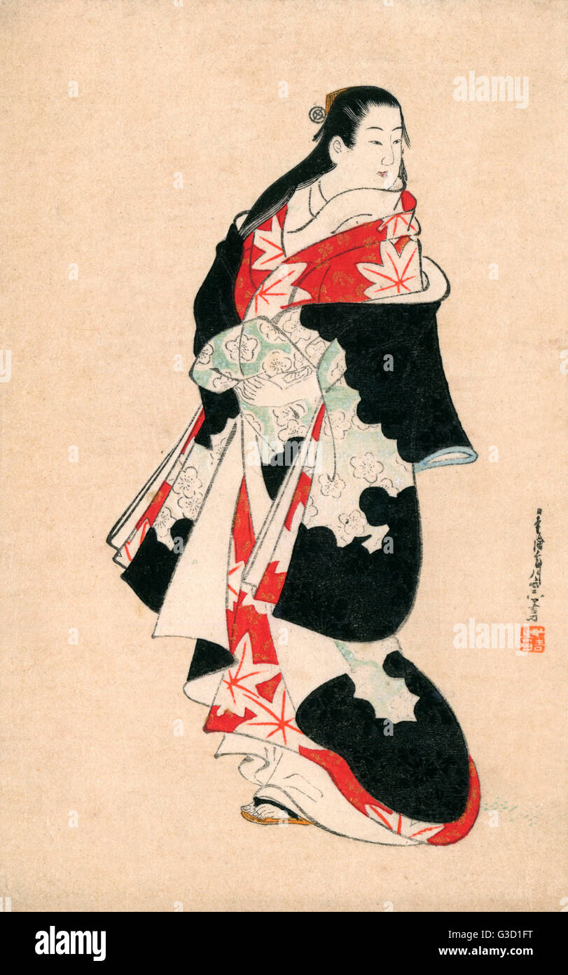 Japanese Art - Femme dans des robes à motifs fluides Banque D'Images