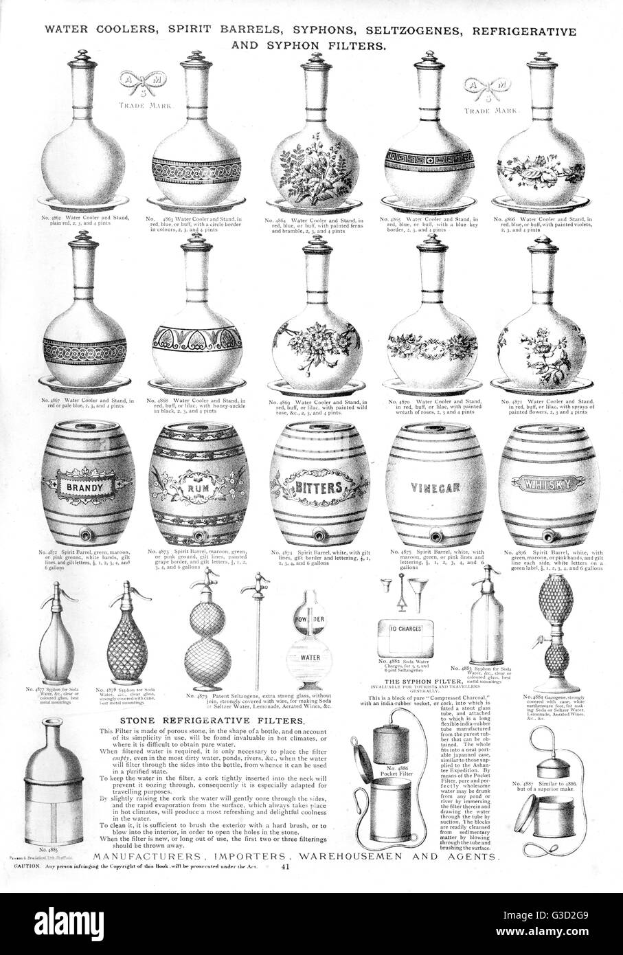 Refroidisseurs d'eau, fûts à alcool, etc., planche 41 Banque D'Images