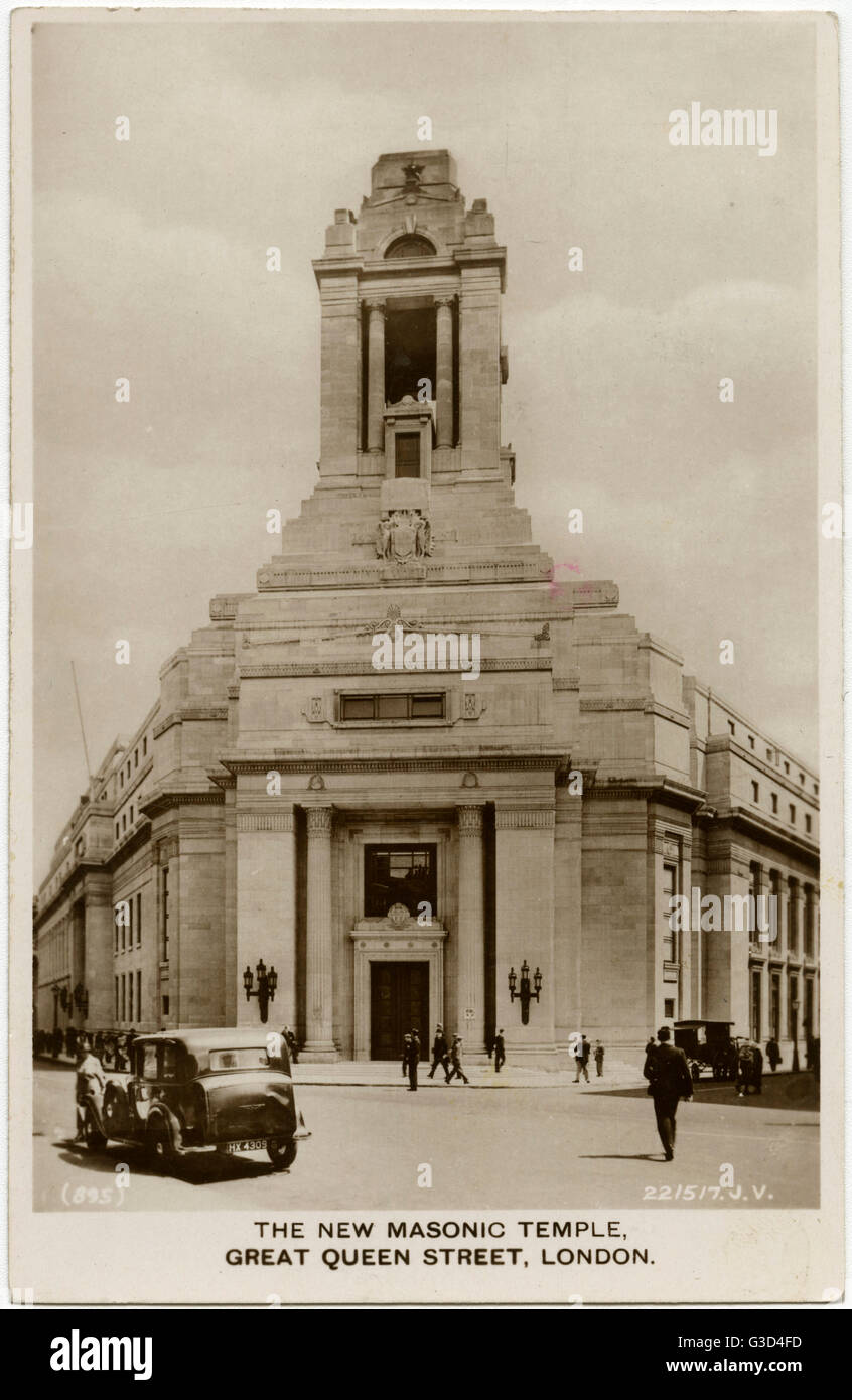 Le nouveau temple maçonnique, Great Queen Street, London - United Grand Lodge of England - Freemasons' Hall. Ce bâtiment, le troisième sur ce site, a été construit entre 1927 et 1933 dans le style art déco pour les dessins des architectes Victor Henry et Ashley F. Win Banque D'Images