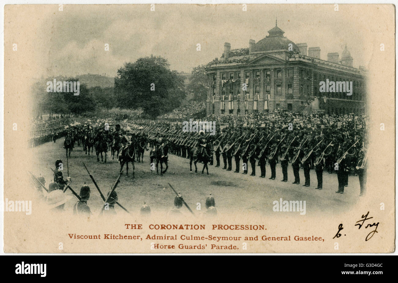 La Procession du couronnement (Edward VII) atteint Horse Guards Parade, le 9 août, 1902. Un cortège de chars et d'outre-mer britannique dignitaires et a été suivi par le roi, officiers d'aides de camp et de personnalités dont les commandants Viscoun Banque D'Images
