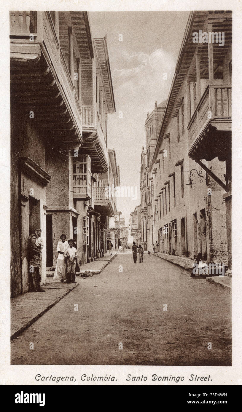 Rue Santo Domingo, Cartagena, Colombie, Amérique centrale Banque D'Images