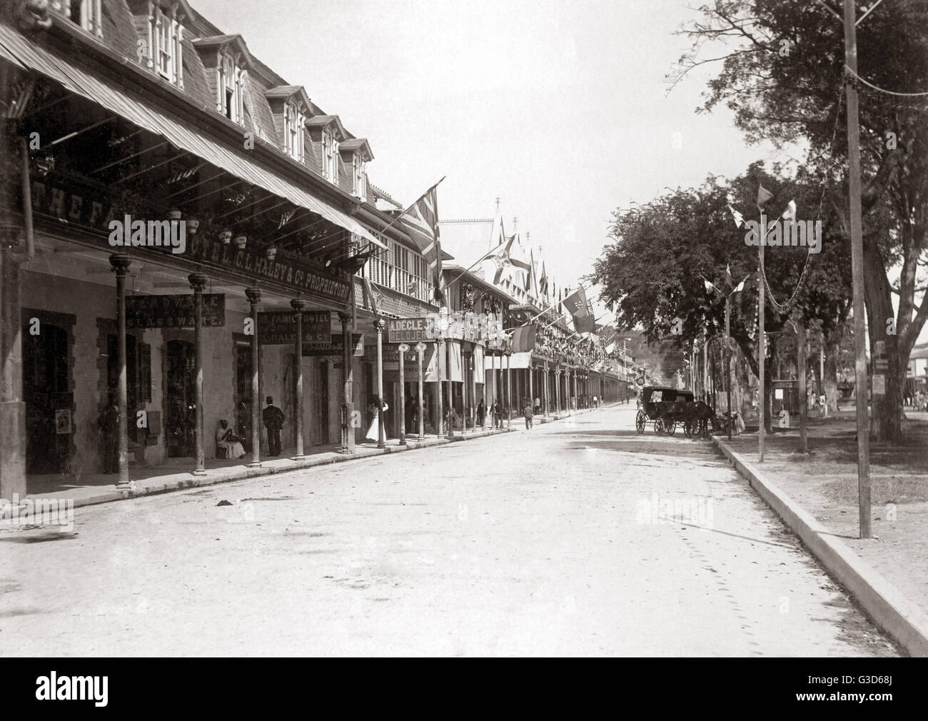 Vue sur la rue, Port of Spain, Trinidad, Antilles, vers 190 Banque D'Images