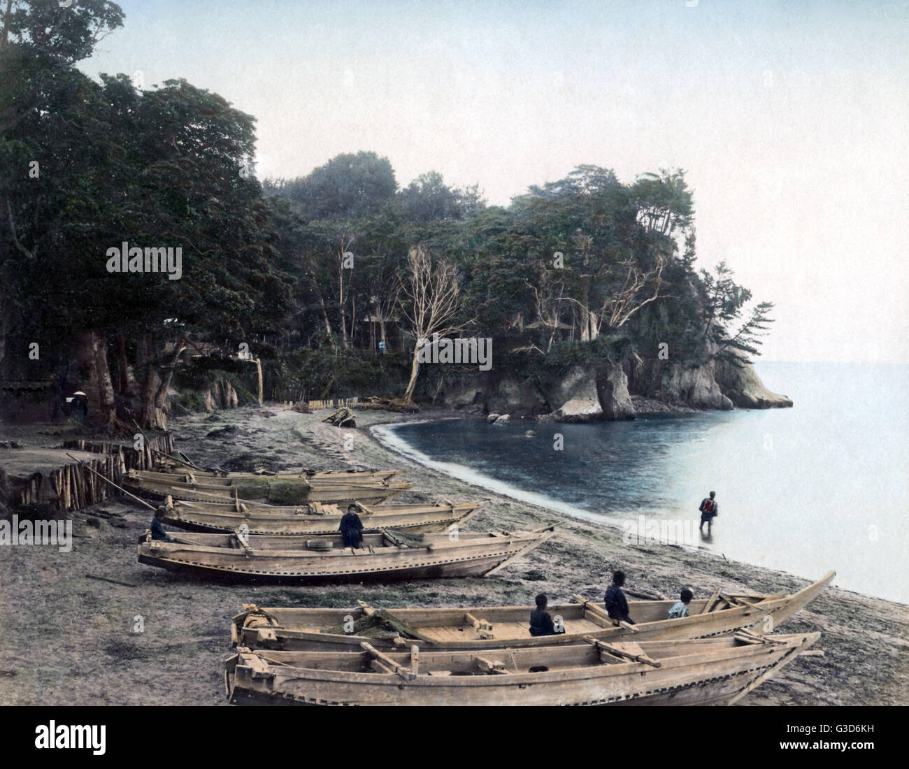 Bateaux de pêche à Tomioka, Fukushima, Japon, vers 1880s Banque D'Images