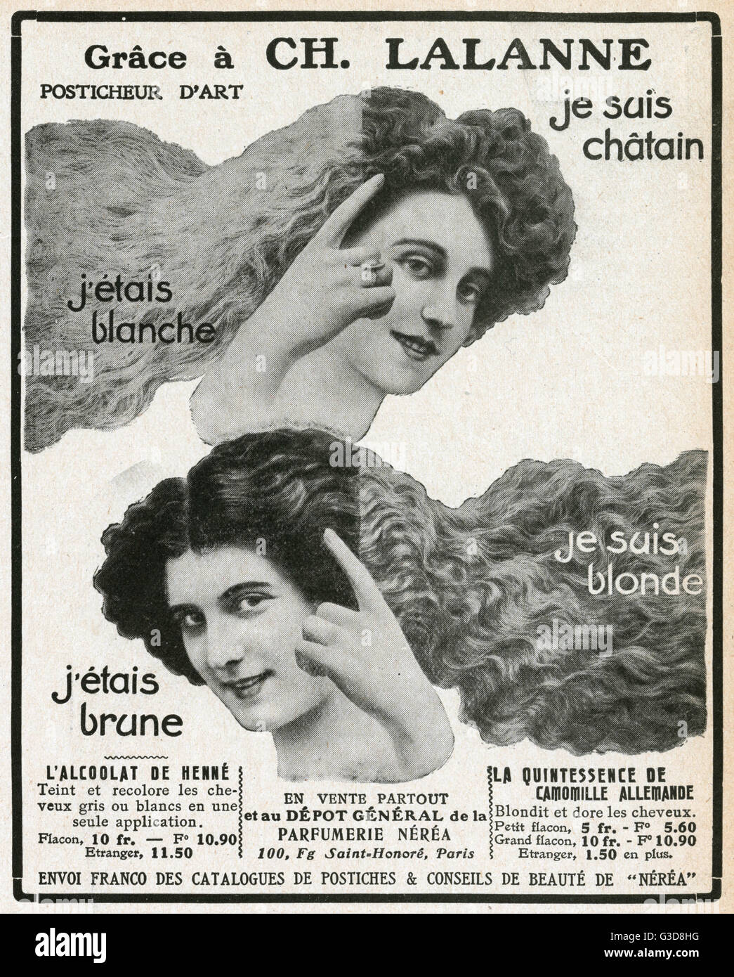 Publicité pour CH. Colorant à cheveux Lalanne 1910 Banque D'Images