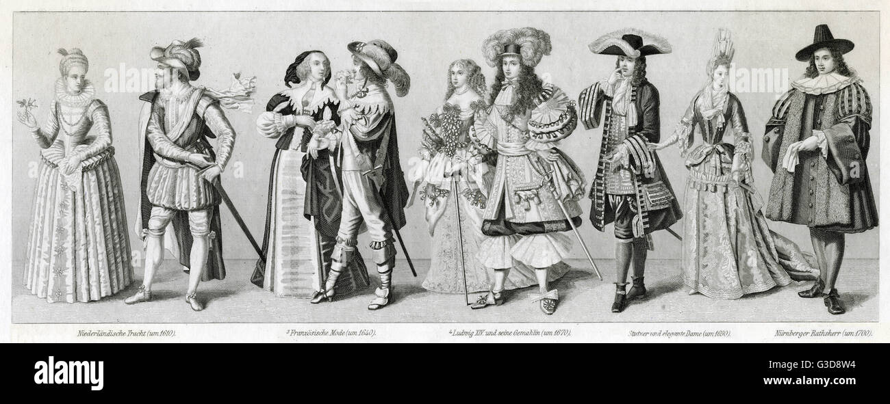 Styles de costume, 17th siècle Banque D'Images