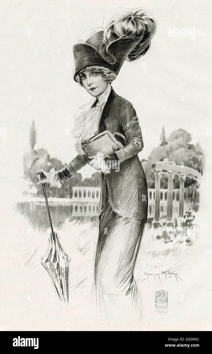 Femme portant un costume élégant avec des volants de jabot 1912 Banque D'Images