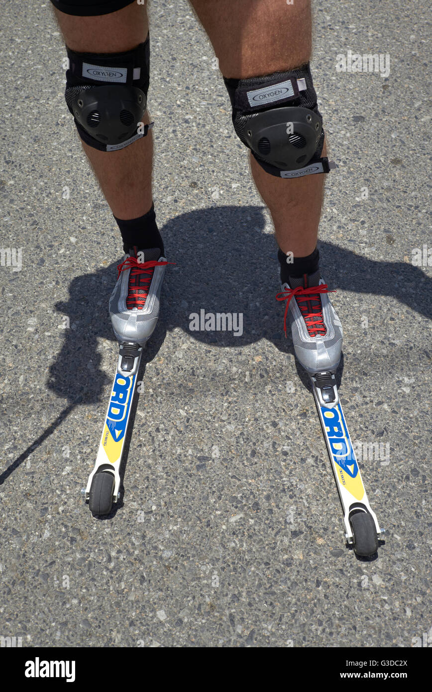 Détail gros plan pour le ski à roulettes Banque D'Images