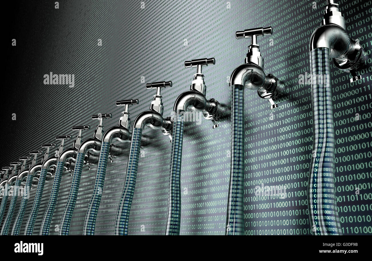 Concept de logiciel qui fuit, des données avec un robinet qui sort.3d illustration Banque D'Images