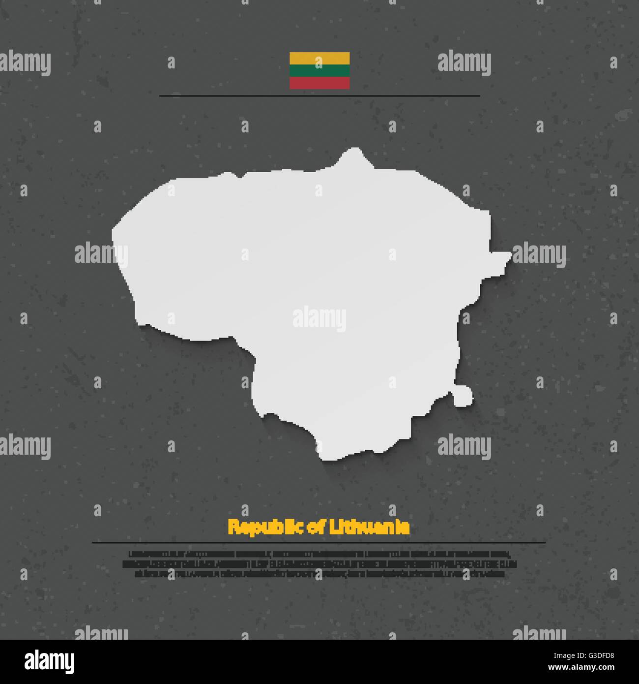 République de Lituanie site isolé et icônes de drapeau officiel carte politique lituanienne. vecteur 3d illustration plus grunge backgrou Illustration de Vecteur