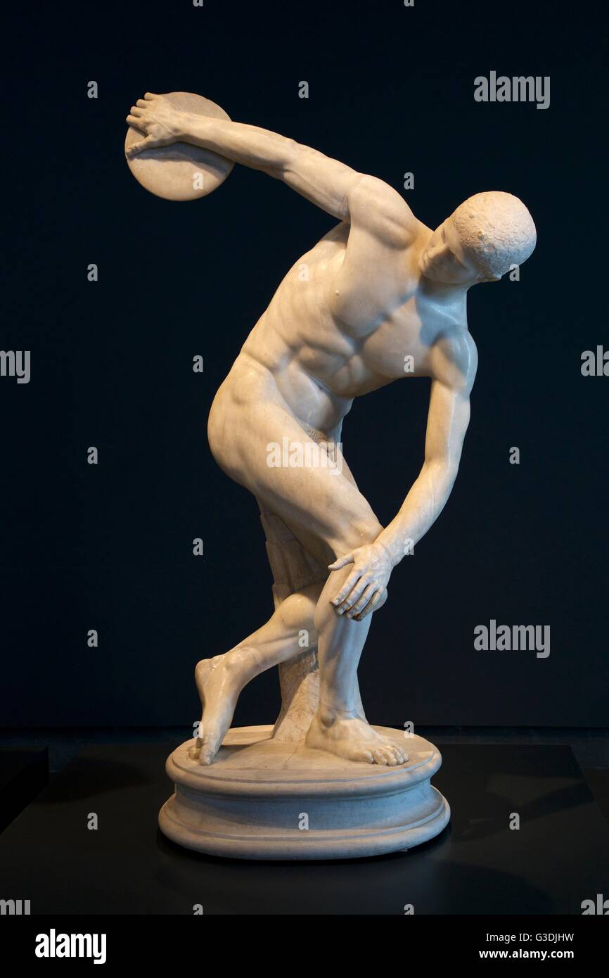 Discobole, ou discus thrower, Discobole Lancellotti, 2ème ANNONCE de siècle, Palais Massimo alle Terme, Musée National de Rome, Italie Banque D'Images