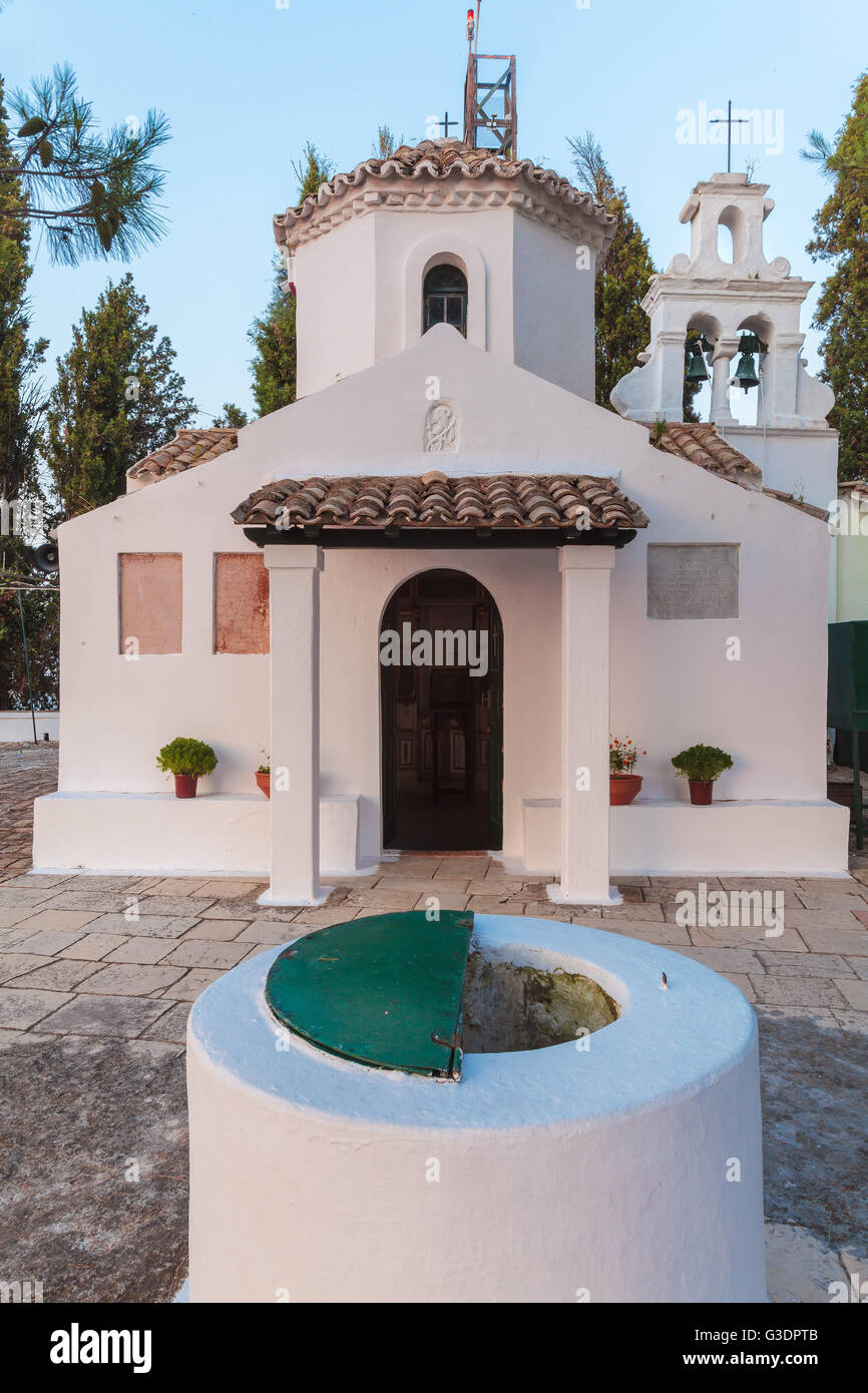 Monastère de Pantokrator sur l'île de Pontikonisi (île de la souris), Corfou, Grèce Banque D'Images