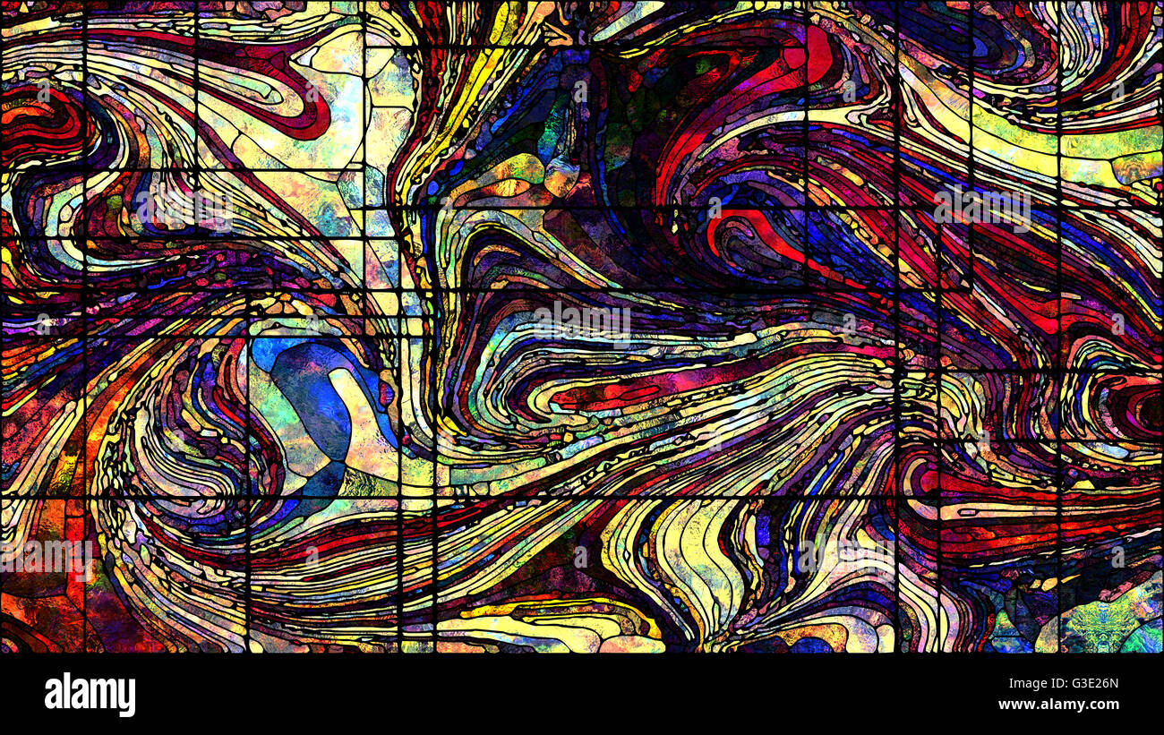 Série de vitraux. Arrangement des patrons de vitraux colorés sur le thème de l'art, le design et les forces de la nature pour l'extr Banque D'Images