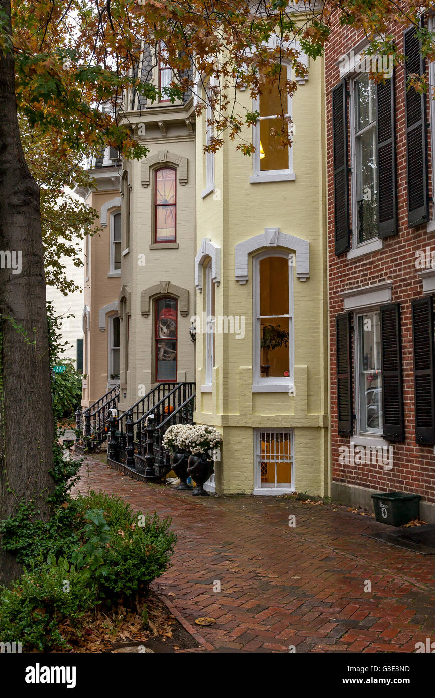 Maisons de ville dans le quartier riche de Georgetown à Washington DC , Etats-Unis Banque D'Images