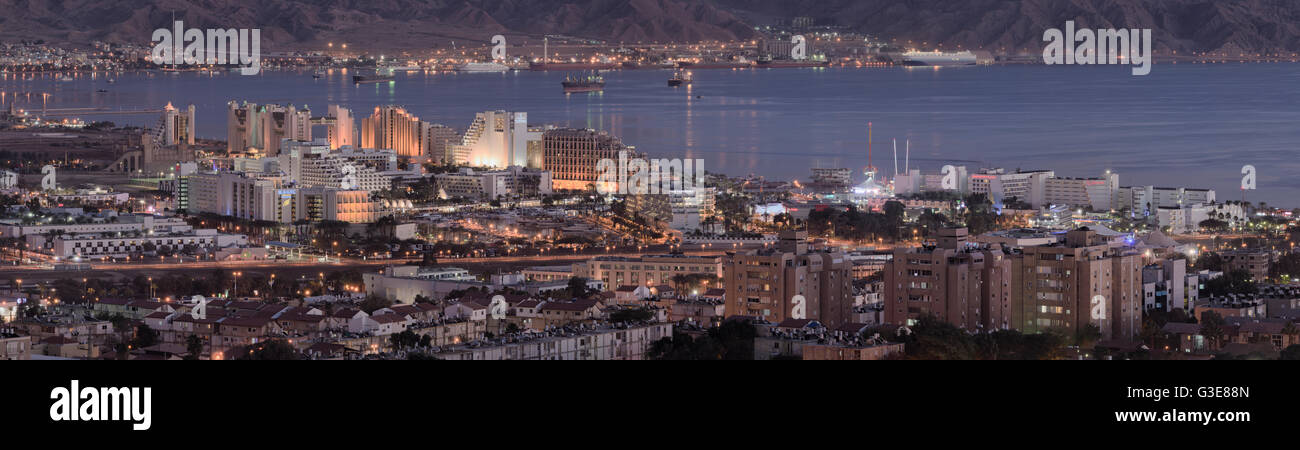 La bande de l'hôtel et le centre-ville d'Eilat, Israël Banque D'Images