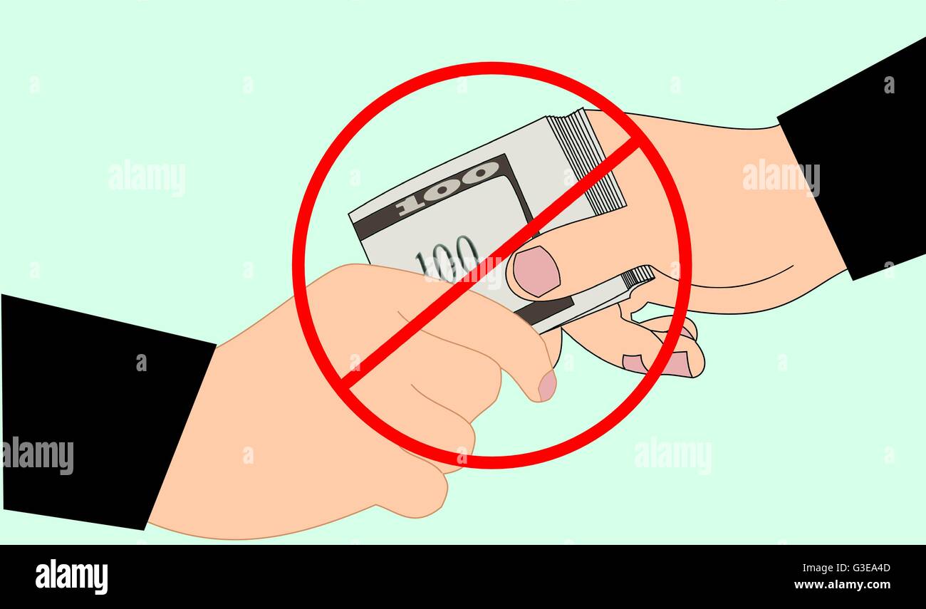 Mains de donner de l'argent avec symbole d'interdiction sur ce vecteur, la corruption, l'interdiction de donner pot-de-vin Illustration de Vecteur