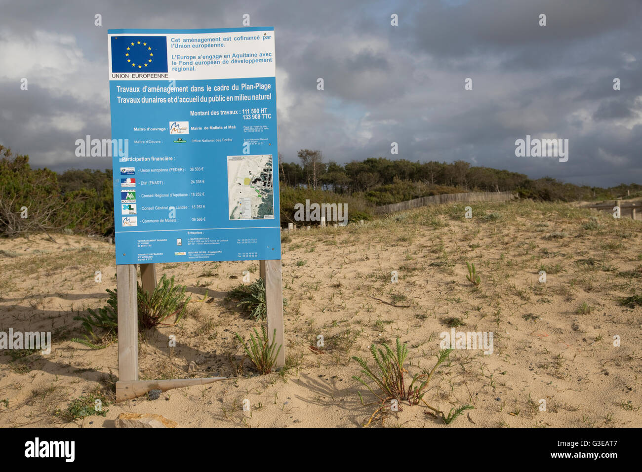 Avis du Conseil la désignation de zone de dunes de sable fragile Moliets-et-Maa France Banque D'Images