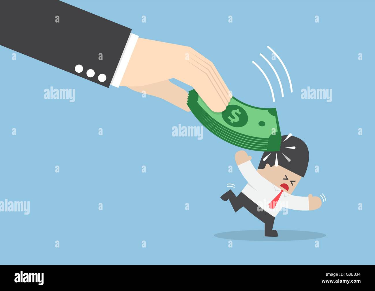 Grosse main frapper la tête d'affaires en dollars par billet, pot-de-vin, la corruption, la corruption concept Illustration de Vecteur