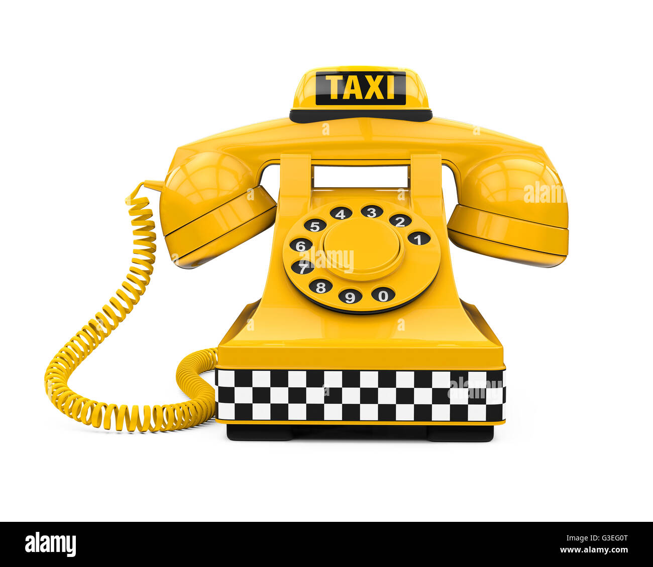 Voiture taxi jaune signe et téléphone Banque D'Images