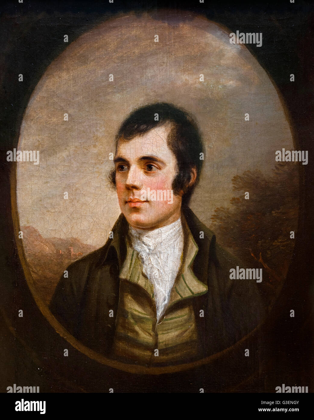 Le Xviiième Siècle, poète écossais Robert Burns (1759-1796), également connu sous le nom de Rabbie Burns, était un poète écossais et parolier, largement considéré comme le poète national de l'Ecosse. Portrait par Robert Dodd, huile sur toile, 1787. Banque D'Images
